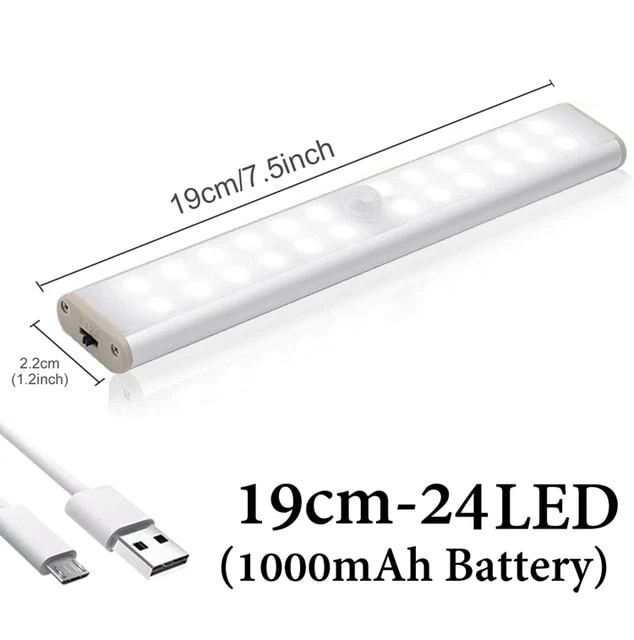 HULIANFU Rechargeable LED Under Cabinet Lighting Closet Light Motion Sensor Kitchen Night Wardrobe With Magnetic Strip For Stairs Bedroom - Deanwangkt