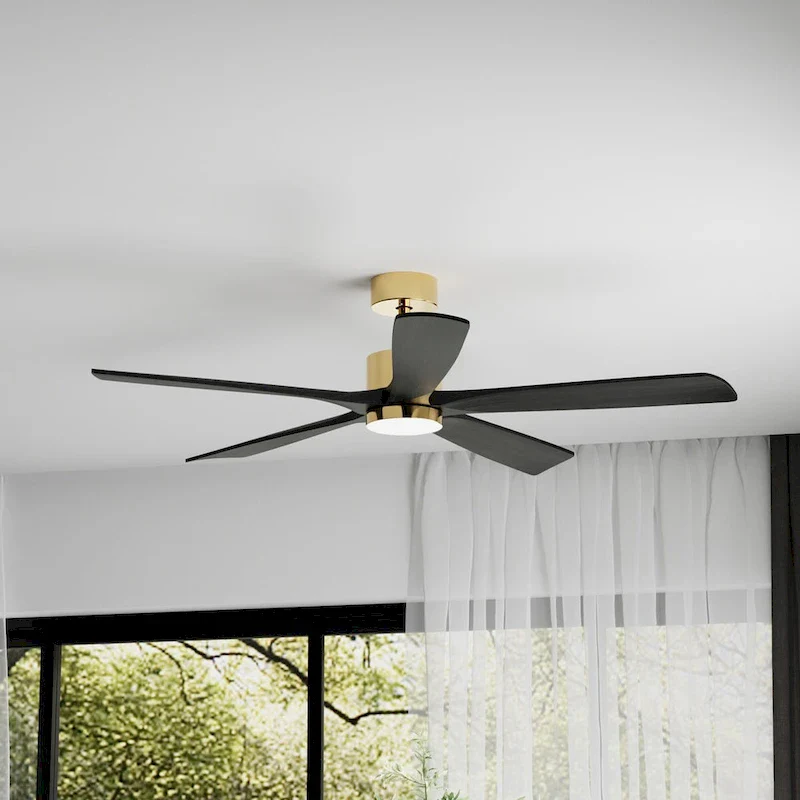 47-Inch Ceiling Fan with Wooden Blades and Dimmable LED Light - Black