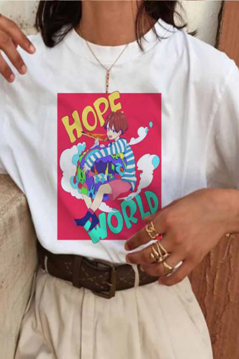 hulianfu Cute Colorful Letters Print Short Sleeve Tops - Deanwangkt