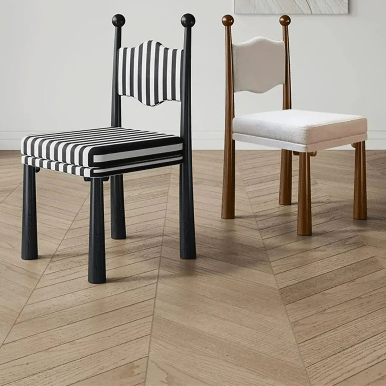 Upholstered Black Armless Striped Dining Chair