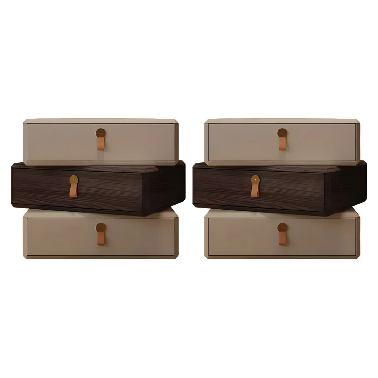 Stacked Beige Wood 3 Drawers Narrow Nightstand