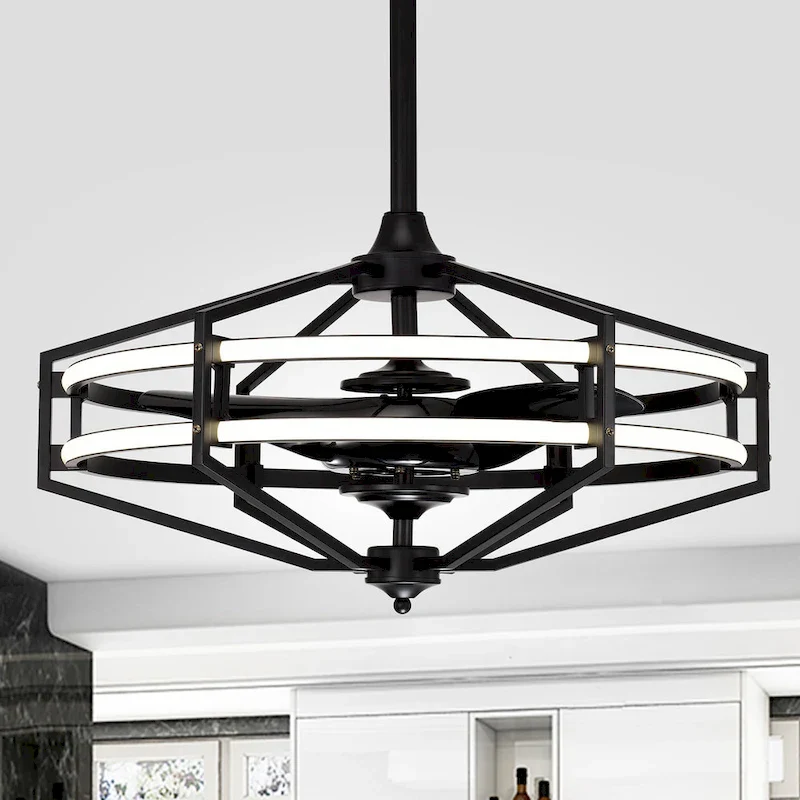 Hamza Matte Black 28-Inch Reversible 3-Blade LED Fandelier Ceiling Fan with Remote