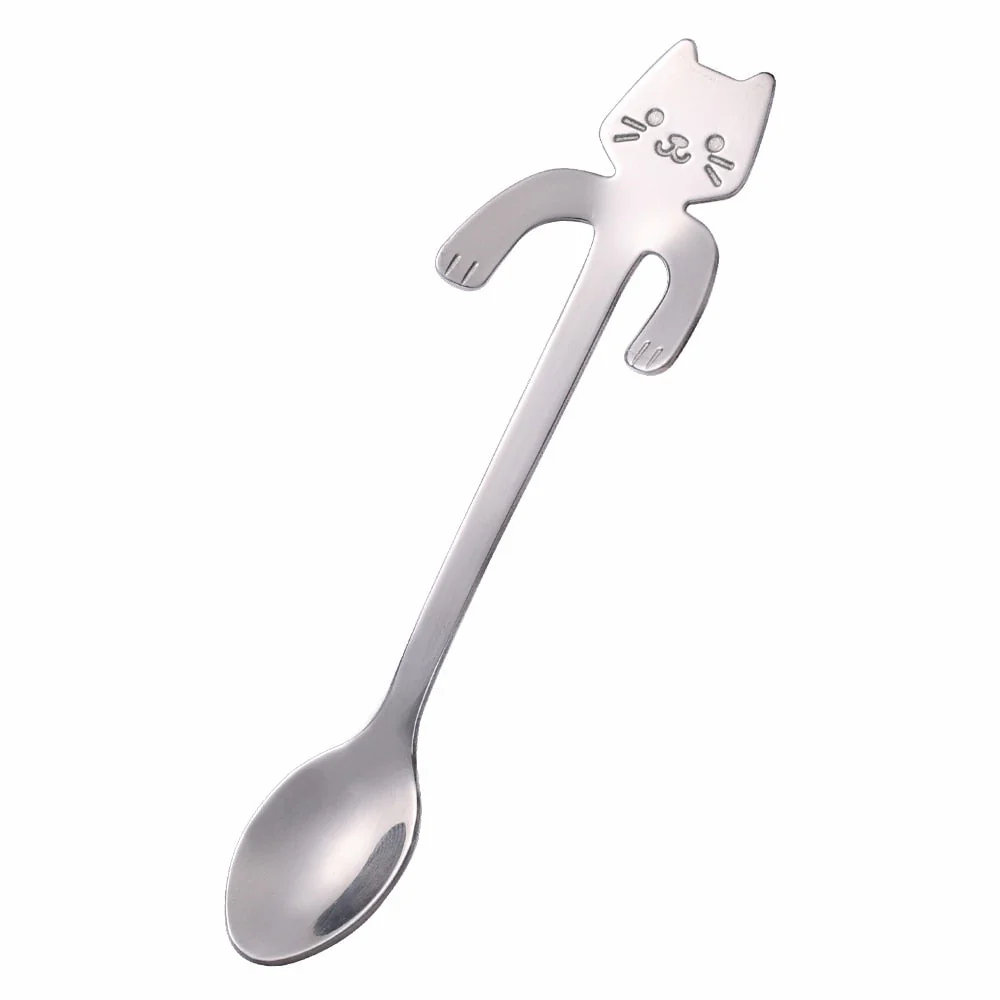 HULIANFU Stainless Steel Coffee Spoon Lovely Cute Cat Shape Teaspoon Dessert Snack Scoop Ice Cream Mini Spoons Tableware Kitchen Tools - Deanwangkt