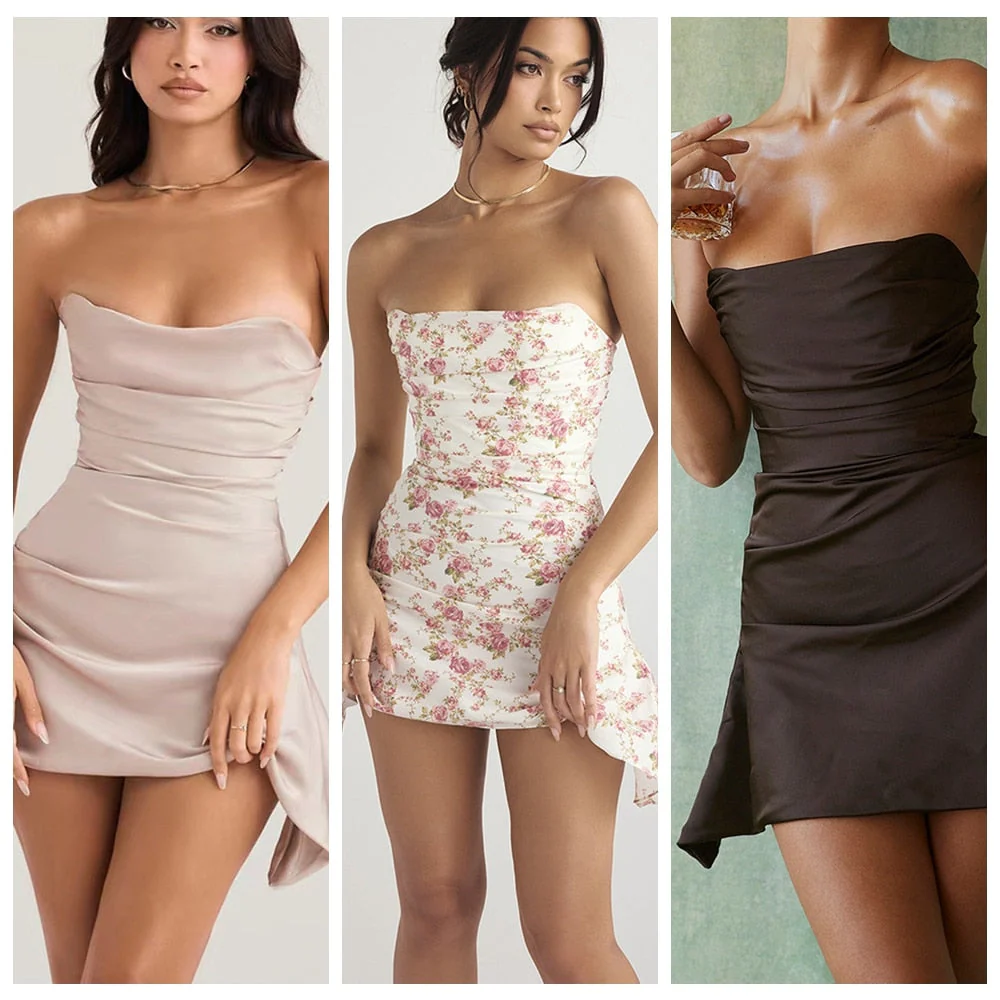 Hulianfu Summer Sexy Corset Dress Mini Silk Satin Birthday Holiday Night Date Party Dress Bodycon Ruched Dresses Women High Quality - Deanwangkt