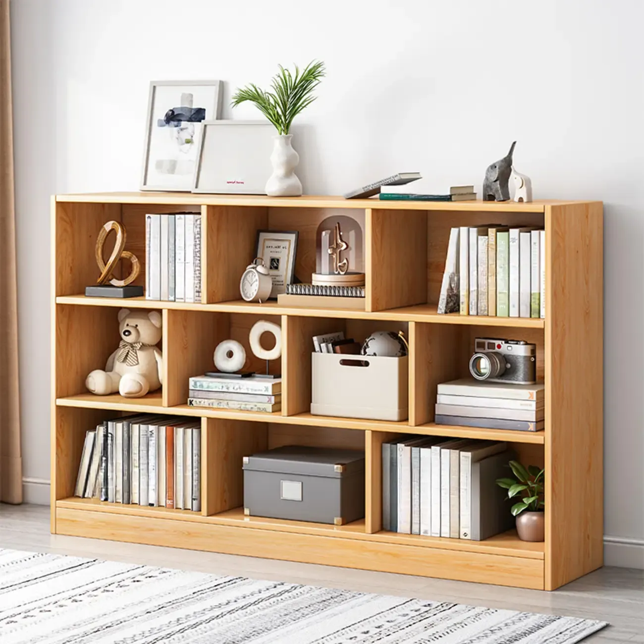 Simple Natural Finish Modular Vertical Wood Bookcase