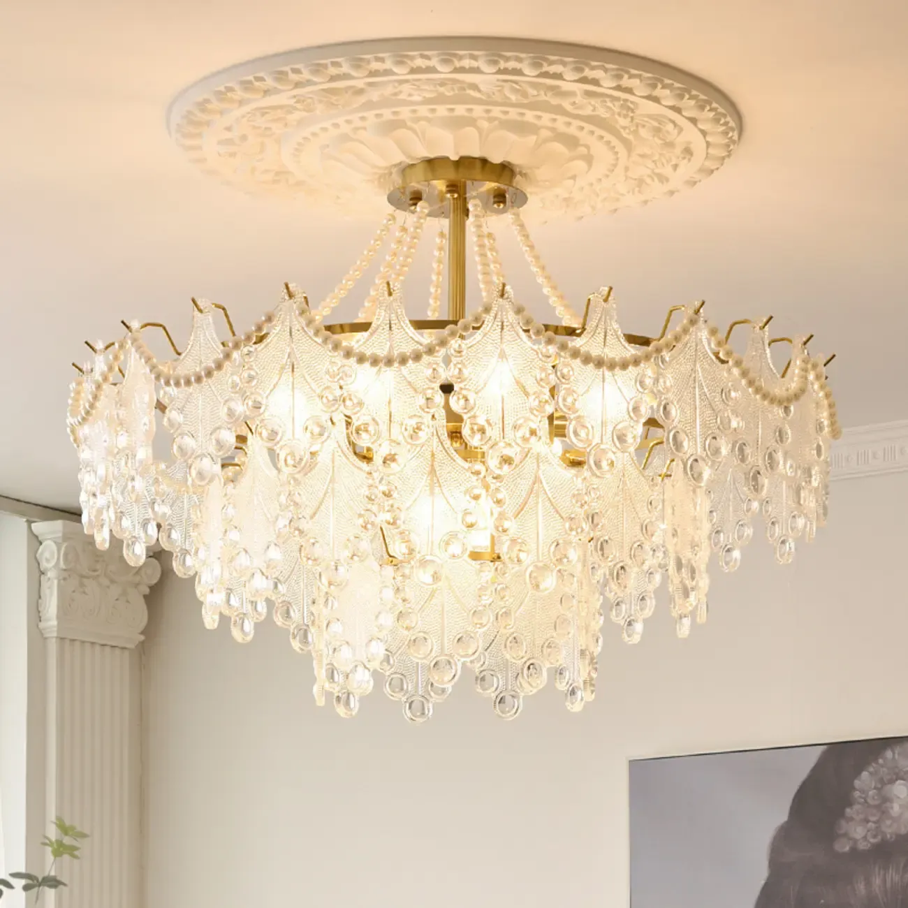 Gold Crystal Beads Chandelier with Elegant Design