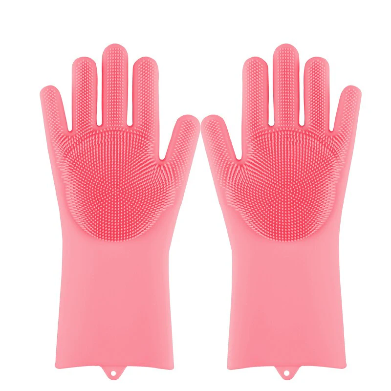HULIANFU Silicone Dishwashing Cleaning Glove Magic Scrubber Sponge Rubber Glove for Washing Dish Kitchen Car Bathroom Pet Brush Cleaner - Deanwangkt