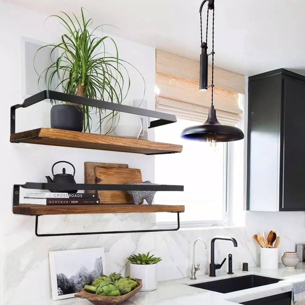 HULIANFU Wall Shelf Wood Floating Rack Wall Decoration Multifunction Storage Holder Shelf Rack Decorative For Kitchen/ Bedroom Frame - Deanwangkt