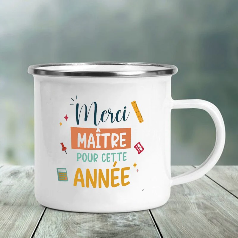 HULIANFU Merci Maître Print Mugs Creative Coffee Cups Drinks Water Milk Tea Cup Enamel Mug School Home Handle Drinkware Best Teacher Gift - Deanwangkt