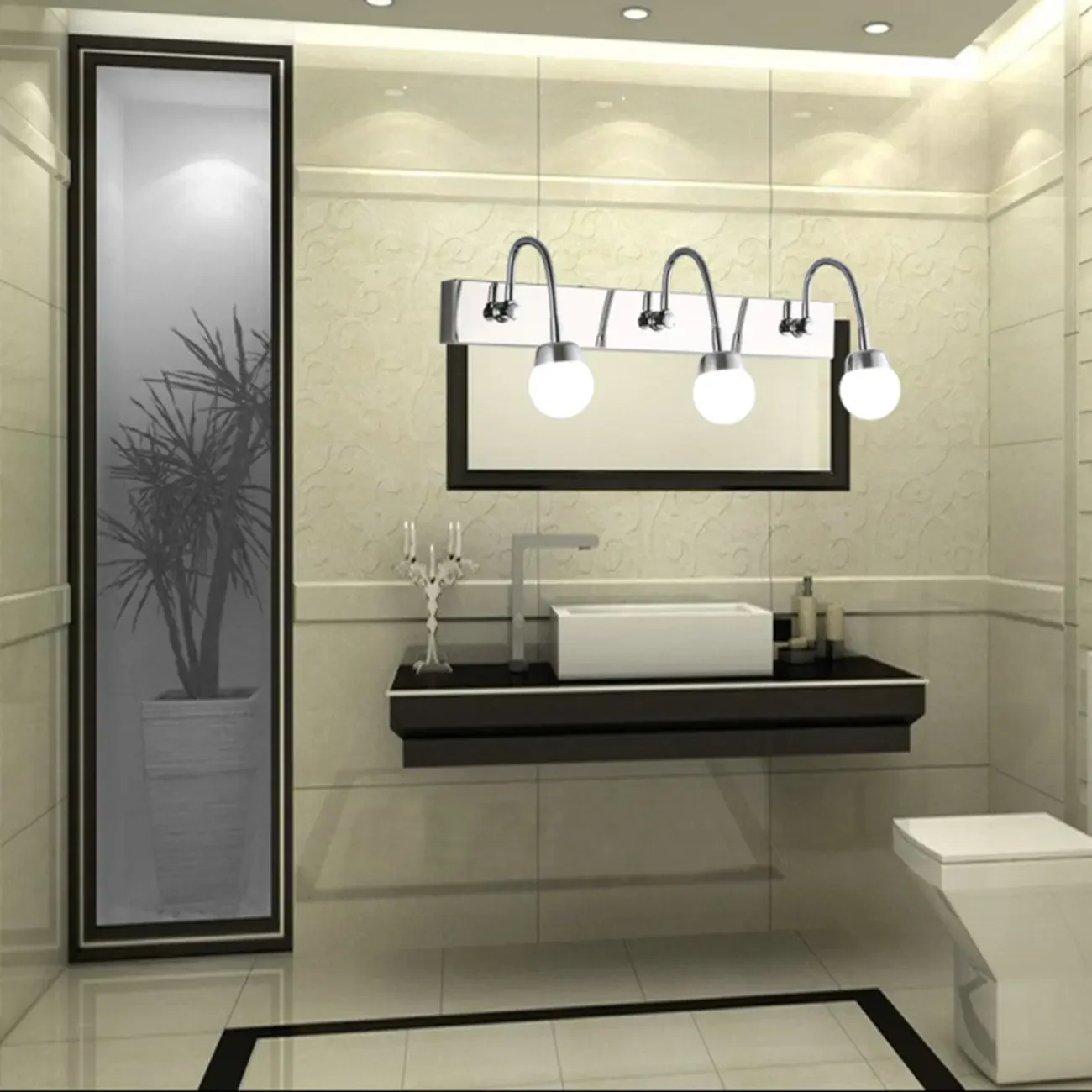 3-Light Modern Silver Vanity Light Dimmable LED for Bathroom