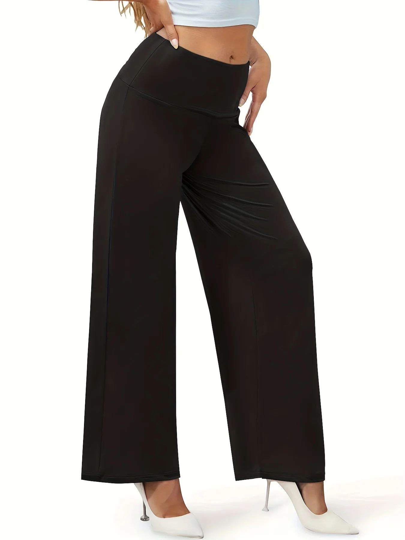 Plain Mid-Stretch Outdoor Trousers, Loose Fit Comfy Sporty Wide Legs Pants, Women's Activewear - Deanwangkt