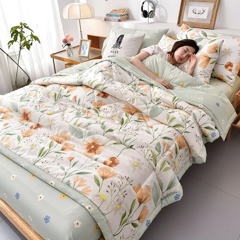 HULIANFU PEIDUO Simple Modern Air Condition Thin Blanket Summer Quilt Cotton Fluffy Plaid Blanket On The Bed Comfortable Comforter - Deanwangkt