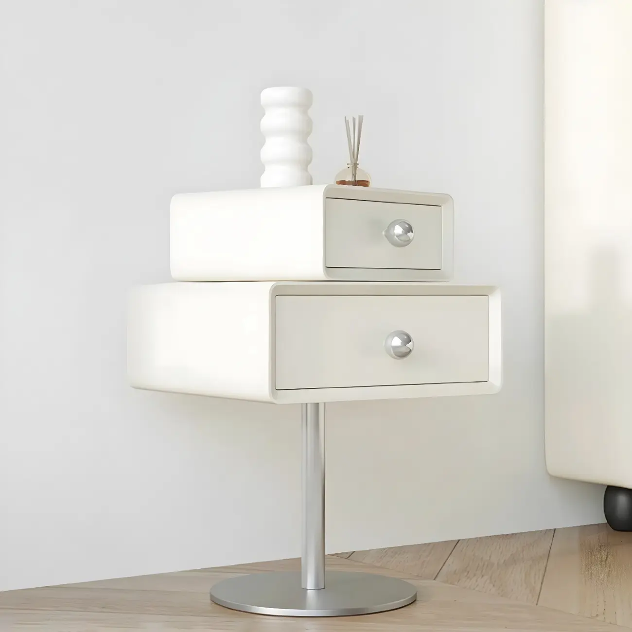 Modern Metal Wood Rotatable 2-Drawer Nightstand