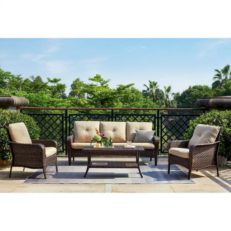 Pocassy 4-Piece Patio Wicker Conversation Sofa Set