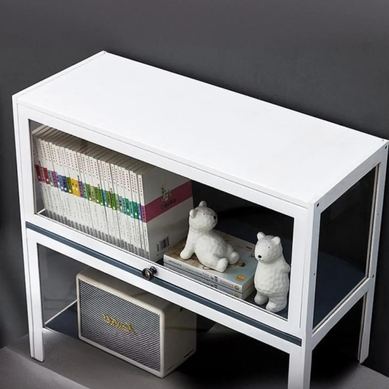 Modern White Bamboo Flip-Up Glass Display Cabinet