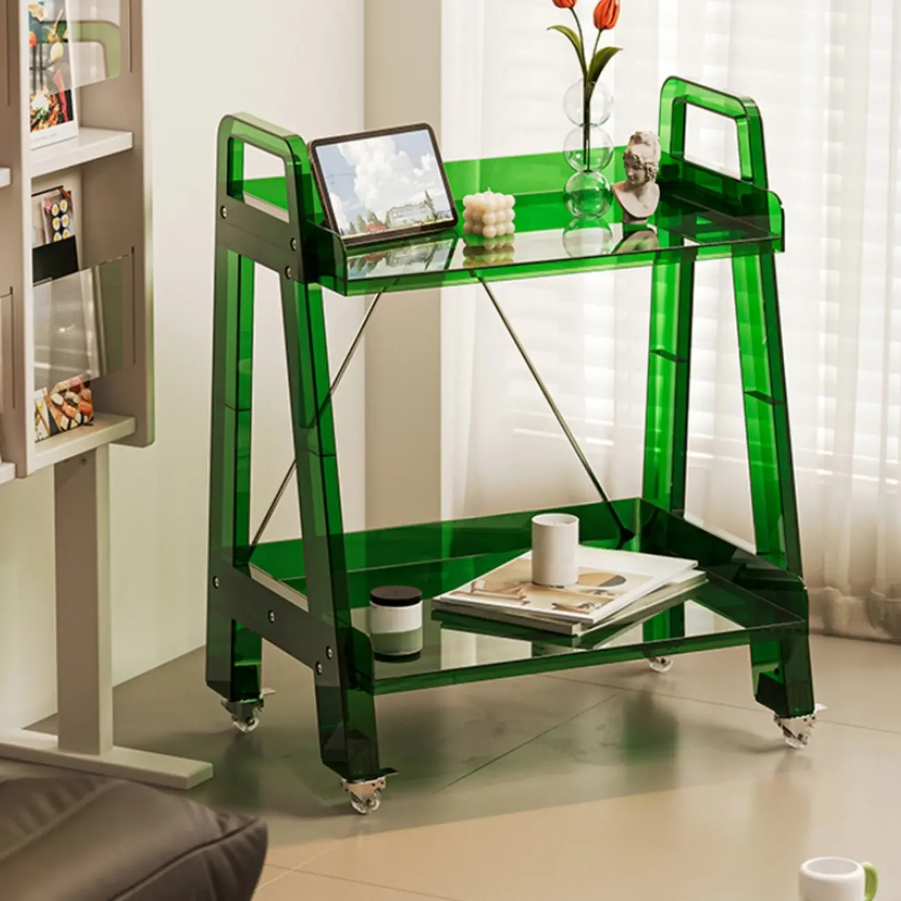 Modern Milky White Four Legs Acrylic Sofa End Table