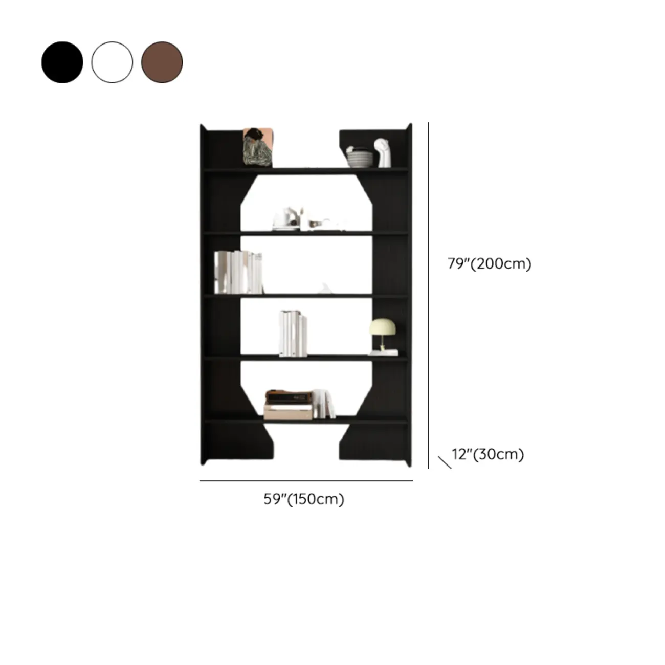 Simple Black Wood 5-Shelf Open Rectangle Bookcase