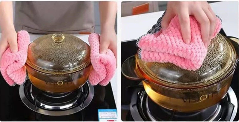 HULIANFU Super Absorbent Microfiber Kitchen Tableware Dish Cloth 25x25cm Household Cleaning Towel Kitchen Clean Rags Coral Velvet Towels - Deanwangkt