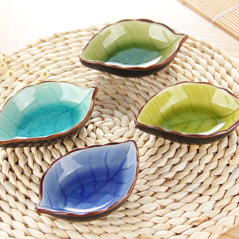 HULIANFU Japanese Leaf Ceramic Sauce Dish Kitchen Seasoning Plate Ice Cracked Glaze Sauce Small Dishes Fish Shaped Bowl For Kitchen - Deanwangkt