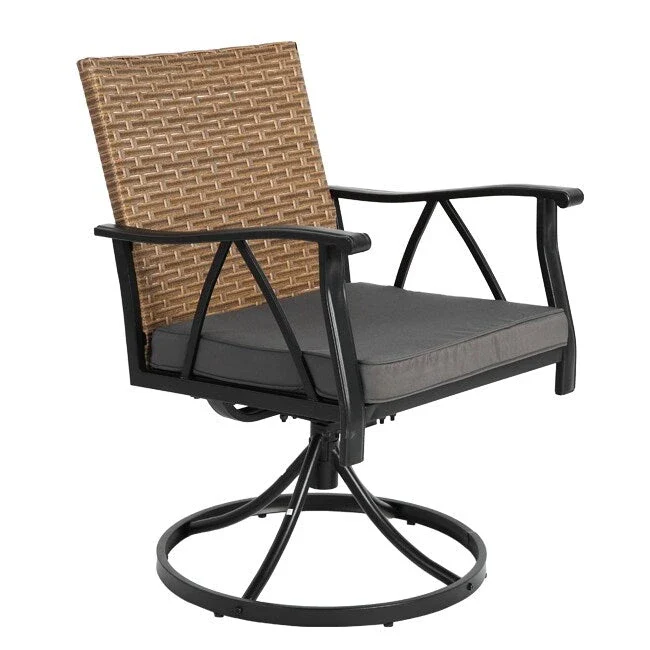 7-Piece Wicker Patio Set - Includes 2 swivel rockers, 4 chairs (all with removable cushions), and a table.