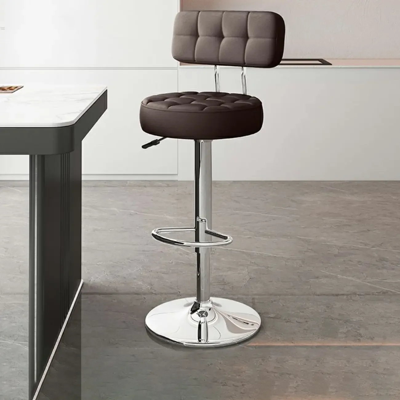 Leather Upholstered Adjustable Swivel Bar Stools