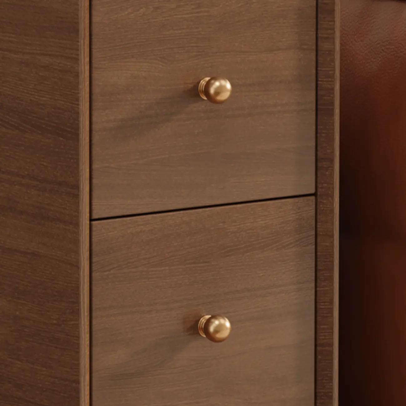 Narrow Rectangle Walnut Wood Side Table with Drawers