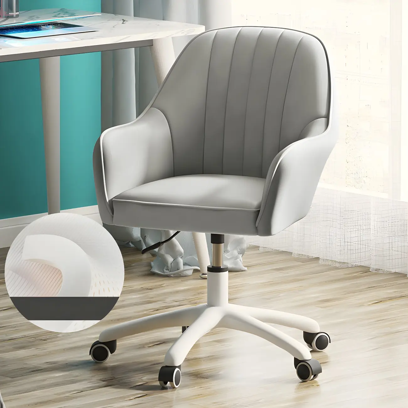 Modern Yellow Leather Swivel Office Chair