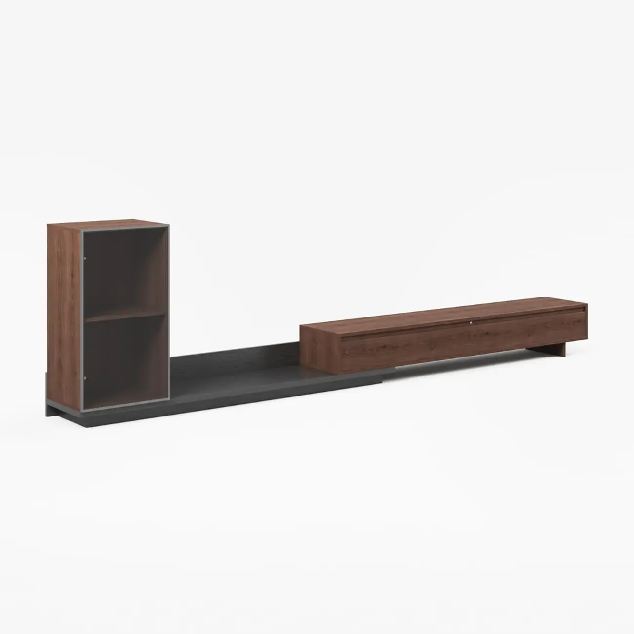 Mid-Century Walnut Extendable Wooden TV Stand with Drawers