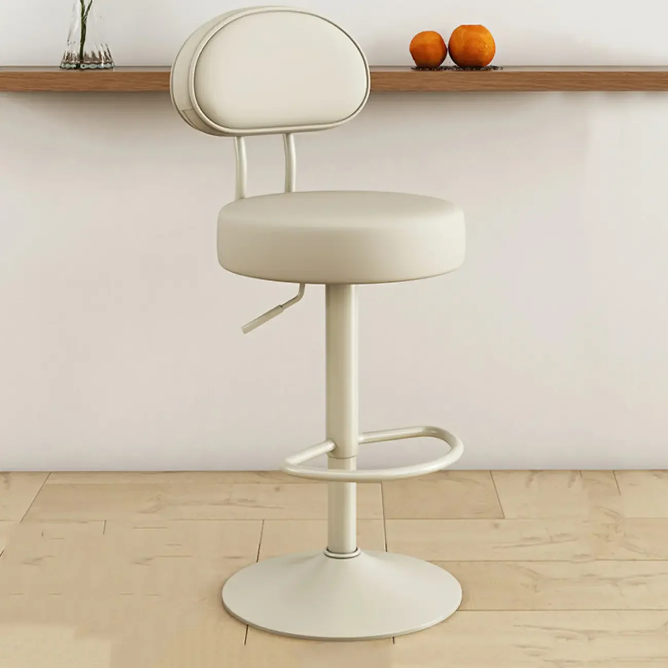 Round Adjustable Faux Leather Bar Stools with Back