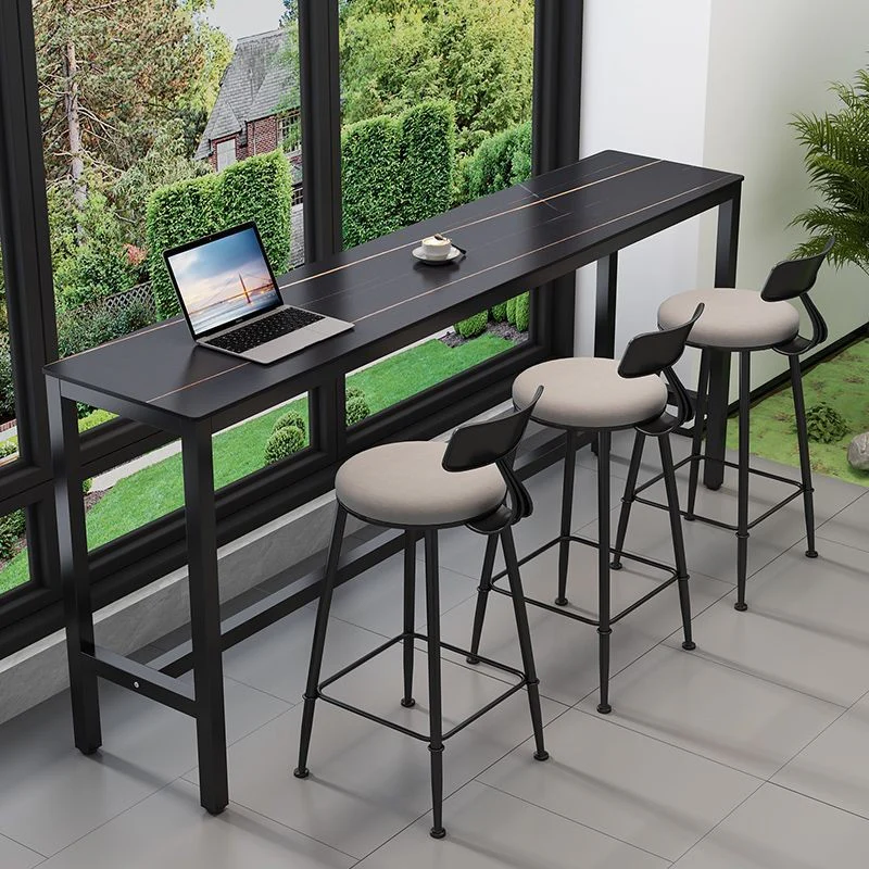 Modern Dove Grey Stone Top Steel Footrest Bar Tables