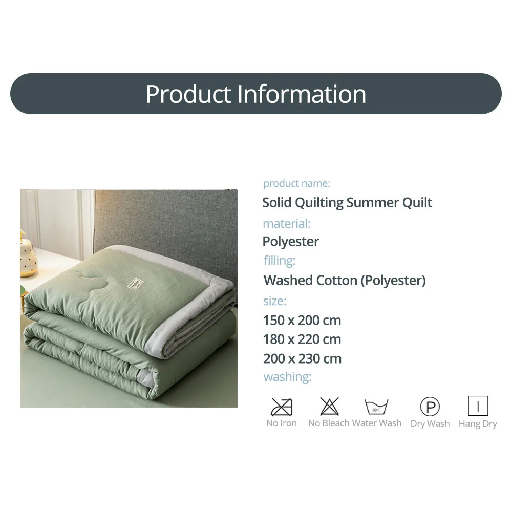 HULIANFU Summer Air Conditioning Quilt Washed Cotton Throw Blanket Quilting Thin Comforter Cooling Duvet Quilted Quilt Solid Color - Deanwangkt