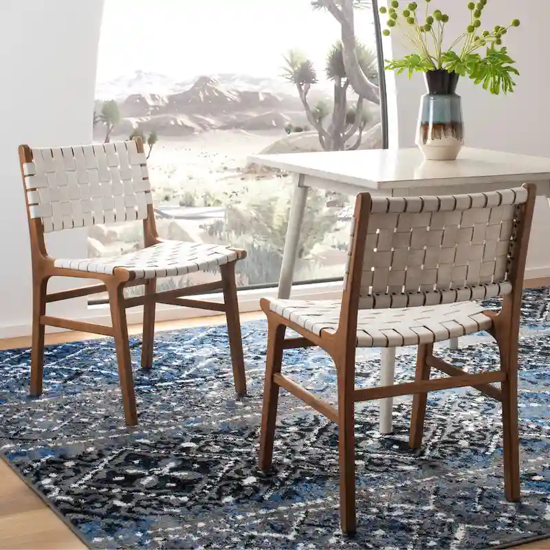 SAFAVIEH Hildred Woven Leather Dining Chair - Cognac / Natural - 20Wx22Dx33H