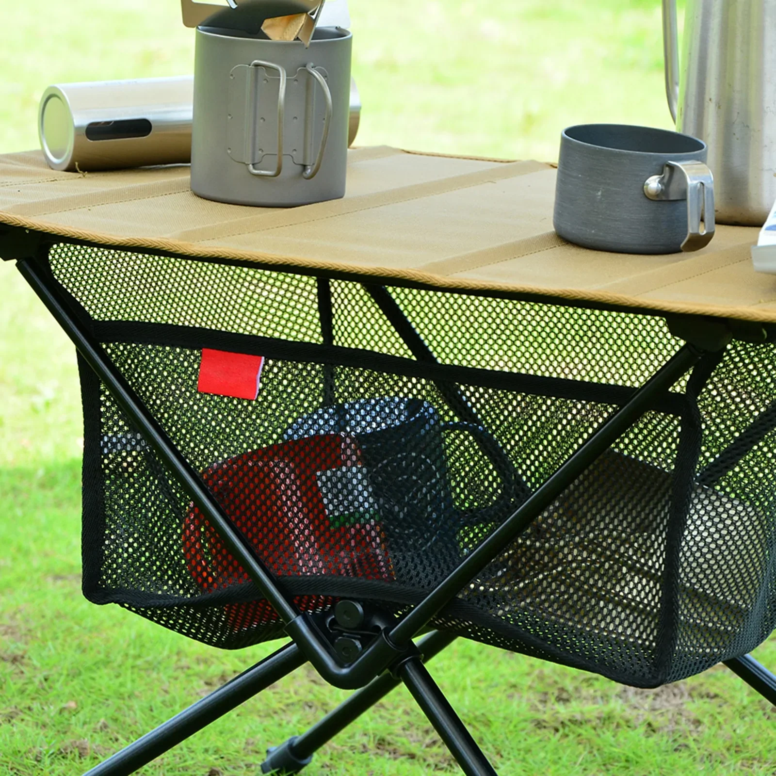HULIANFU Outdoor Folding Table with Net Pocket Portable Foldable Aluminum Alloy Desk for Picnic Camping Garden Barbecue Desk Table - Deanwangkt