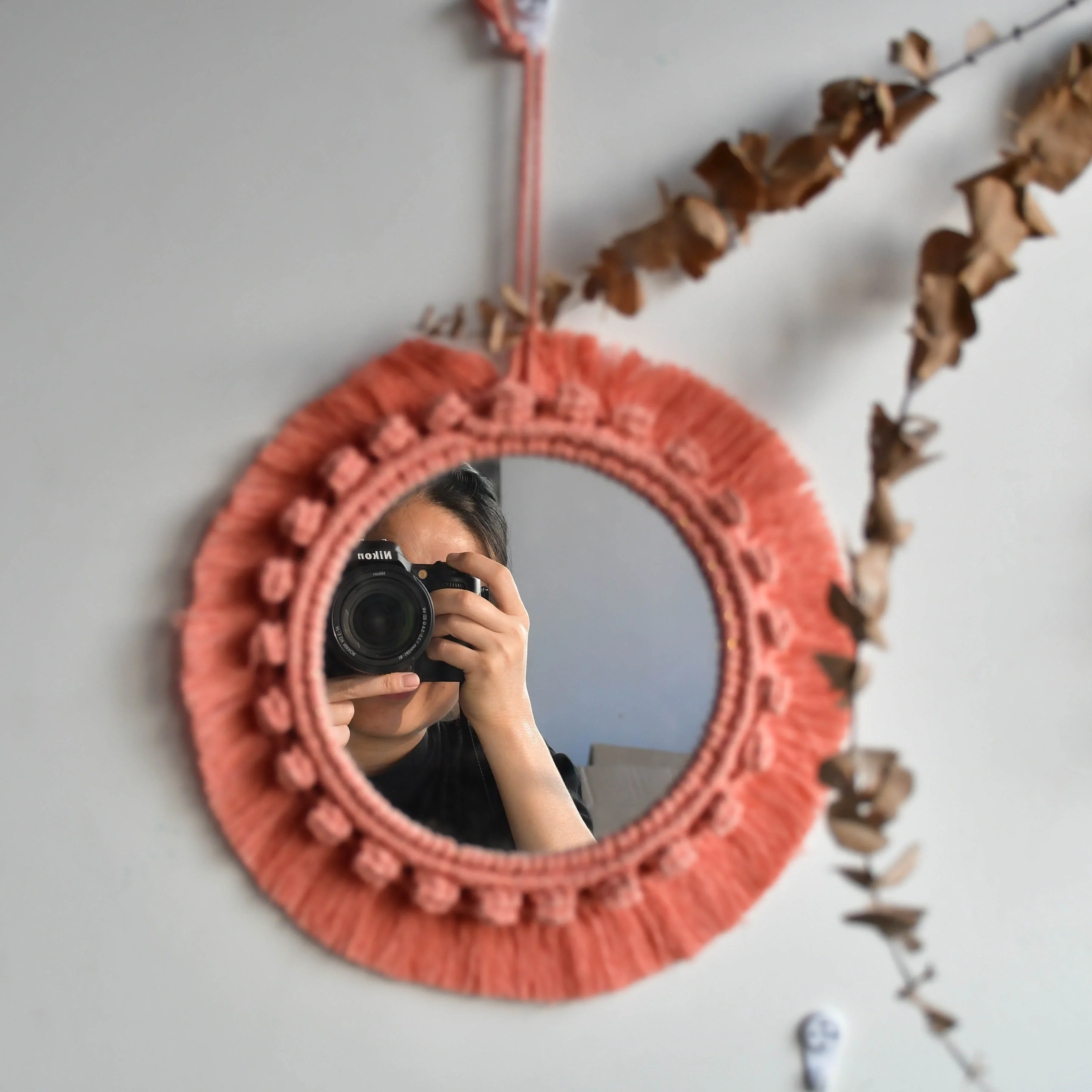 HULIANFU New arrival handmade macrame taperstry with mirror taperstry mirror wall hanging mirror Bohemian mirror - Deanwangkt