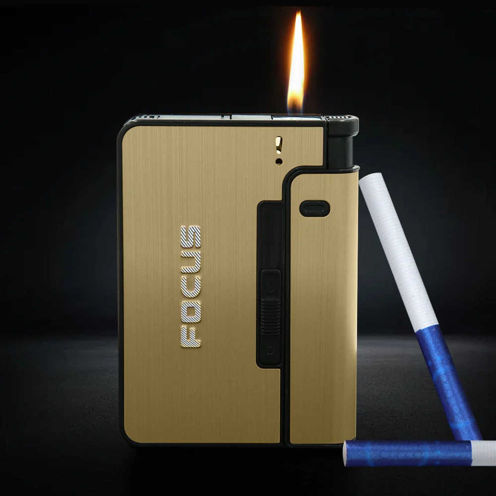 HULIANFU Portable Automatic Cigarette Case Metal Cigarette Boxes 10PCS Cigarette Holder Case Not Lighter Gadget for Men Christmas Gifts - Deanwangkt