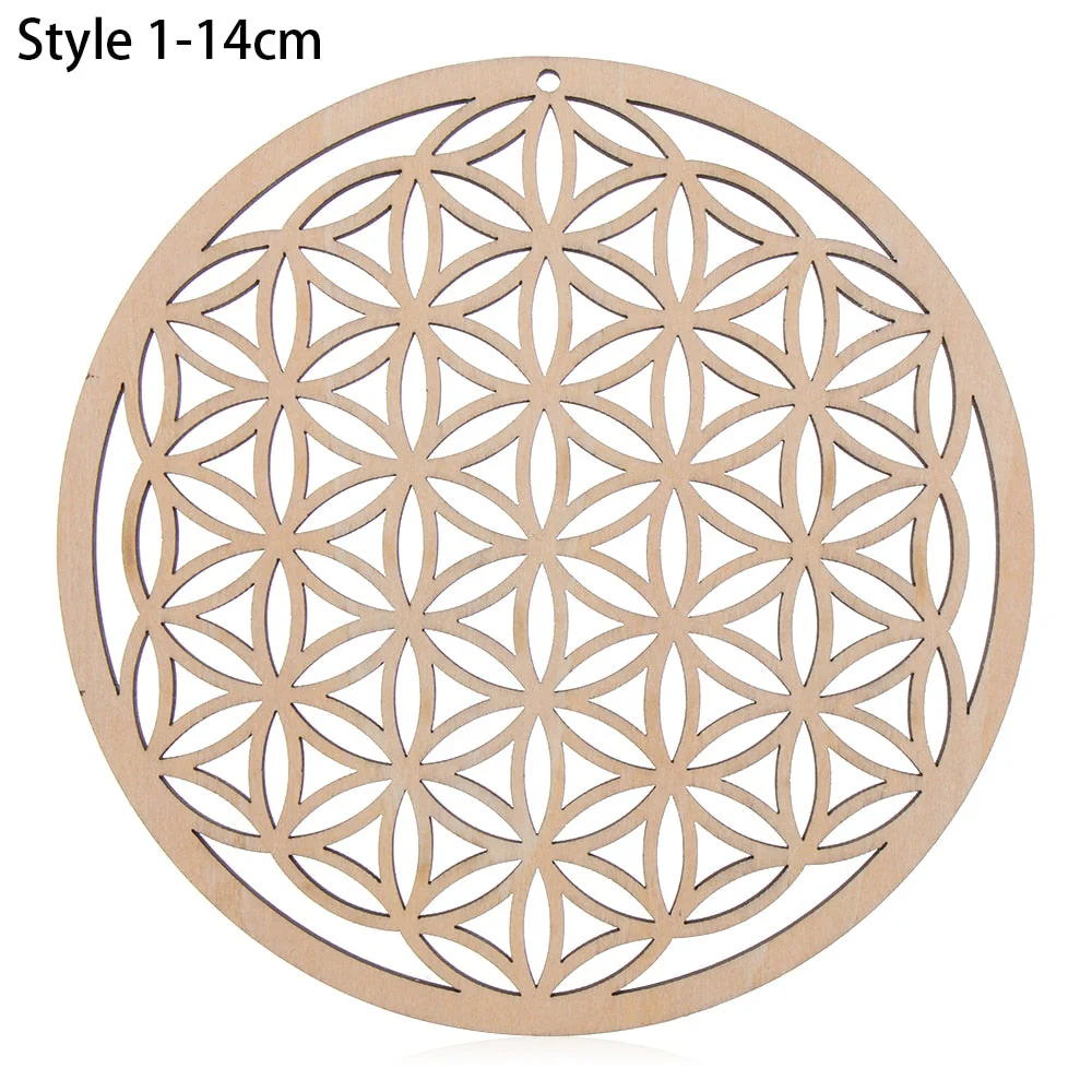 HULIANFU Log Color Chakra Pattern Round Edge Circles Carved Wooden Stand Coaster Flower of life Reload Stone Kitchen Hot Pad Mat Decor - Deanwangkt