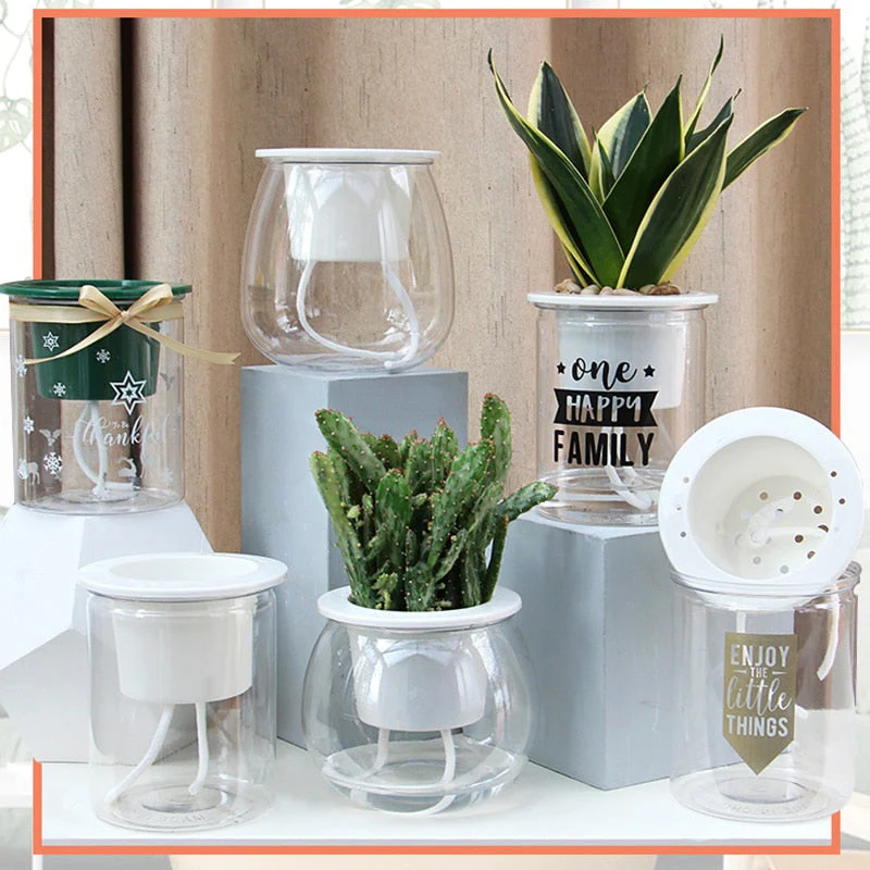 HULIANFU Self Watering Planter Pots Mini Round Design Succulent Plant Pot Indoor Home Garden Modern Decorative Pot Garden Supplies FU - Deanwangkt