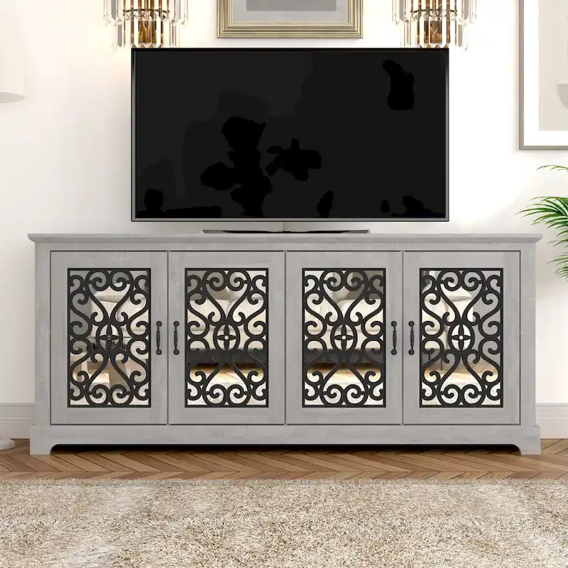 GALANO Calidia 68.2 in. Grey Stone 4-Door Wide TV Stand for TVs up to 75 in. - 68.2L x 17.1W x 29.3H