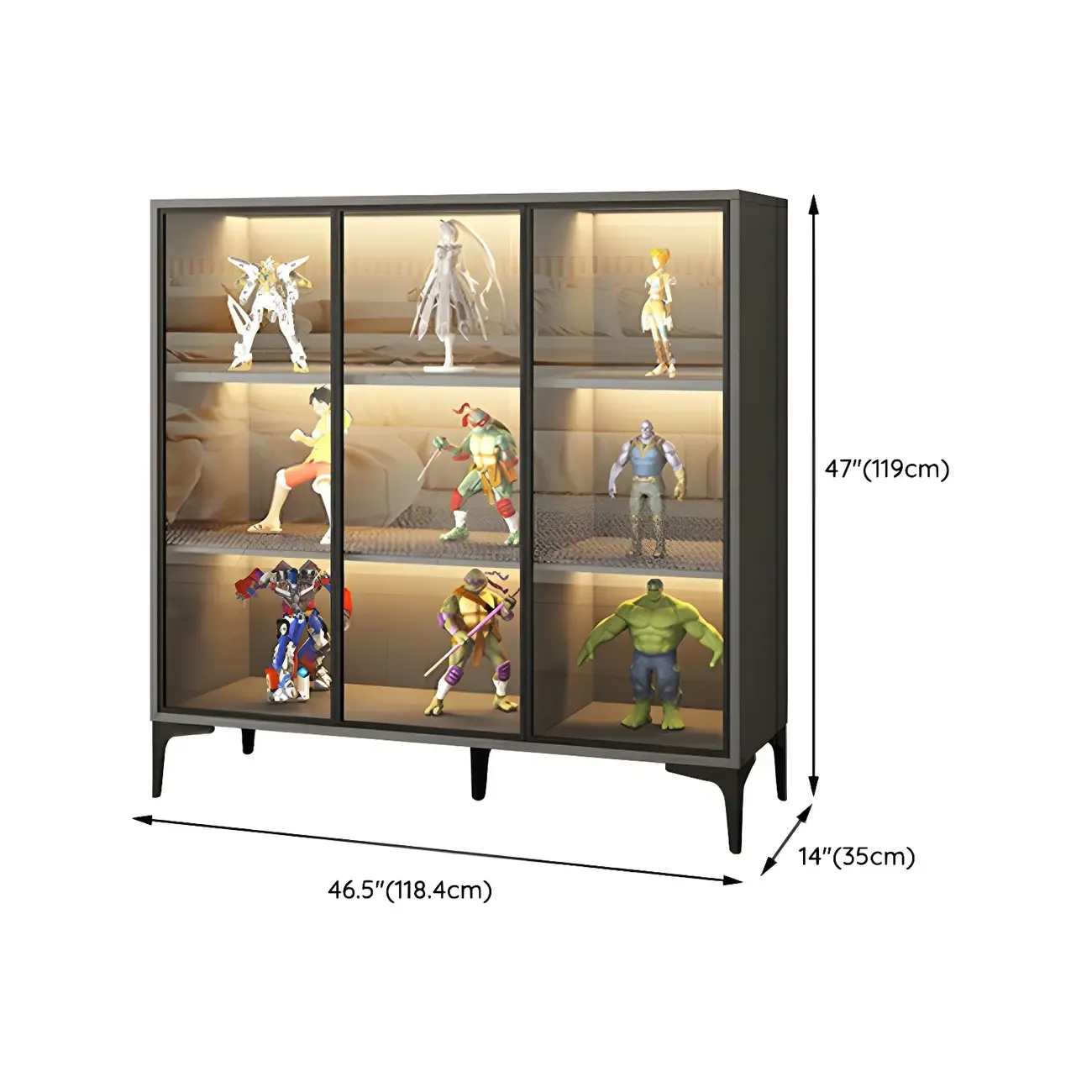 Freestanding Black Tempered Glass Wood Display Cabinet