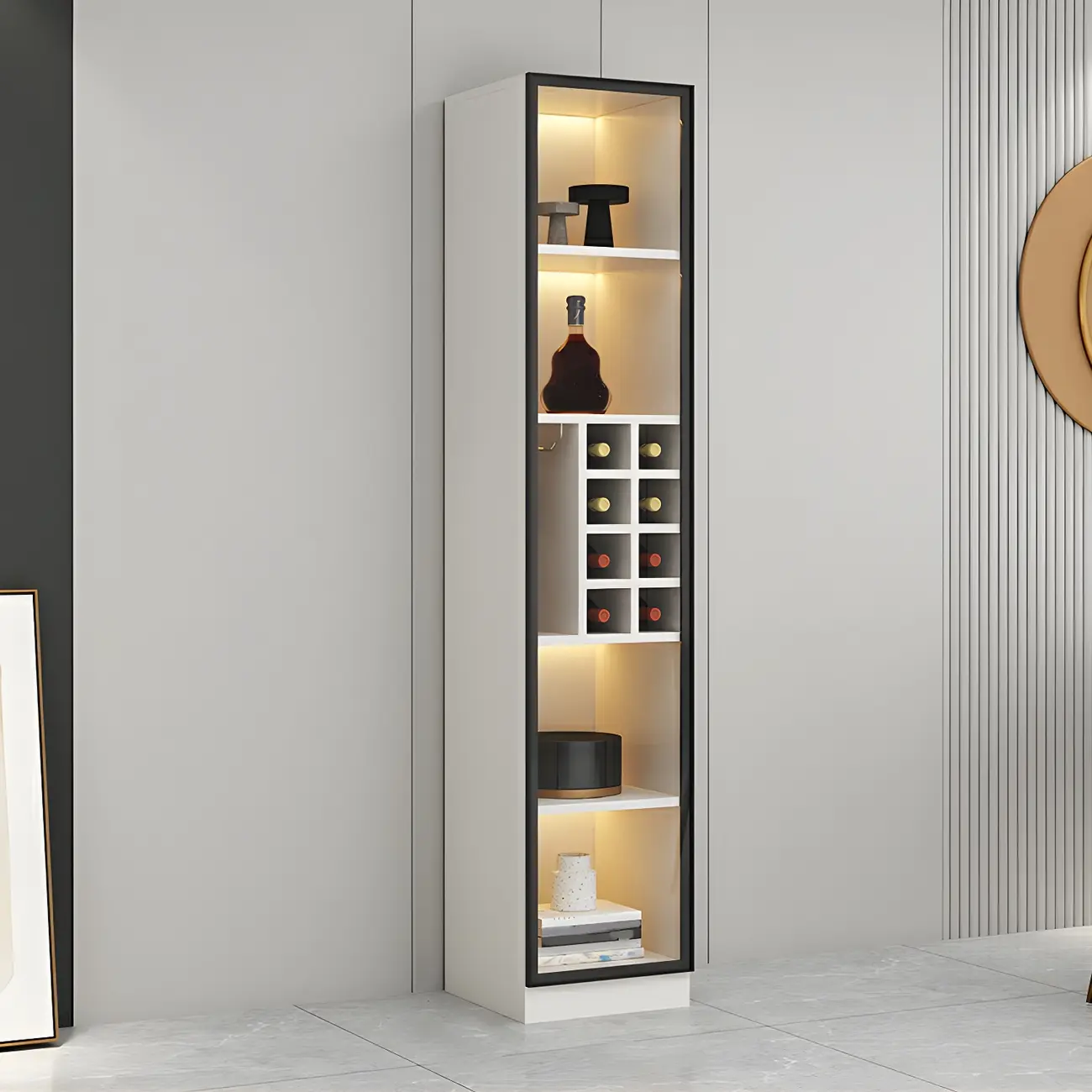 Lighting Modern Freestanding Black Wooden Wine Cabinet