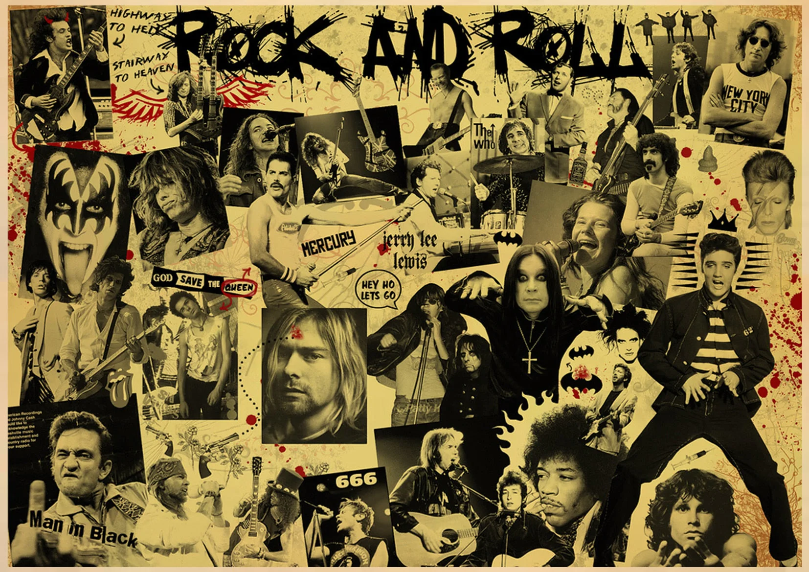 HULIANFU Singer Kurt Cobain Posters Rock and Roll Music Retro Kraft Paper Sticker DIY Vintage Room Bar Cafe Decor Gift Art Wall Paintings - Deanwangkt