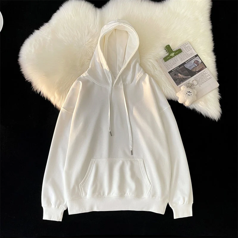 hulianfu Woman's Sweatshirts Solid Drop Shoulder Korean Female Hooded Pullovers  Thicken Warm Oversized Hoodies Women - Deanwangkt