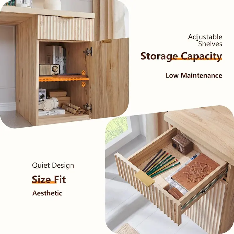 60 Modern Executive Desk, Wood Home Office Desk, Fluted Computer Desk