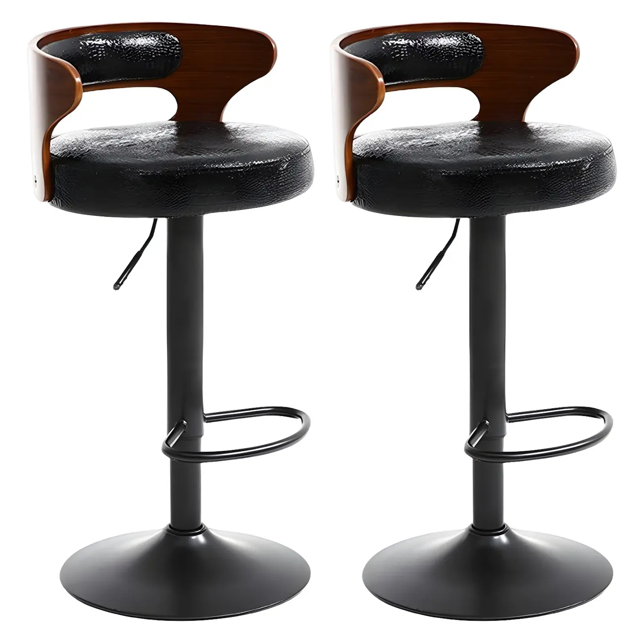 Adjustable Round Leather Swivel Bar Stools with Back