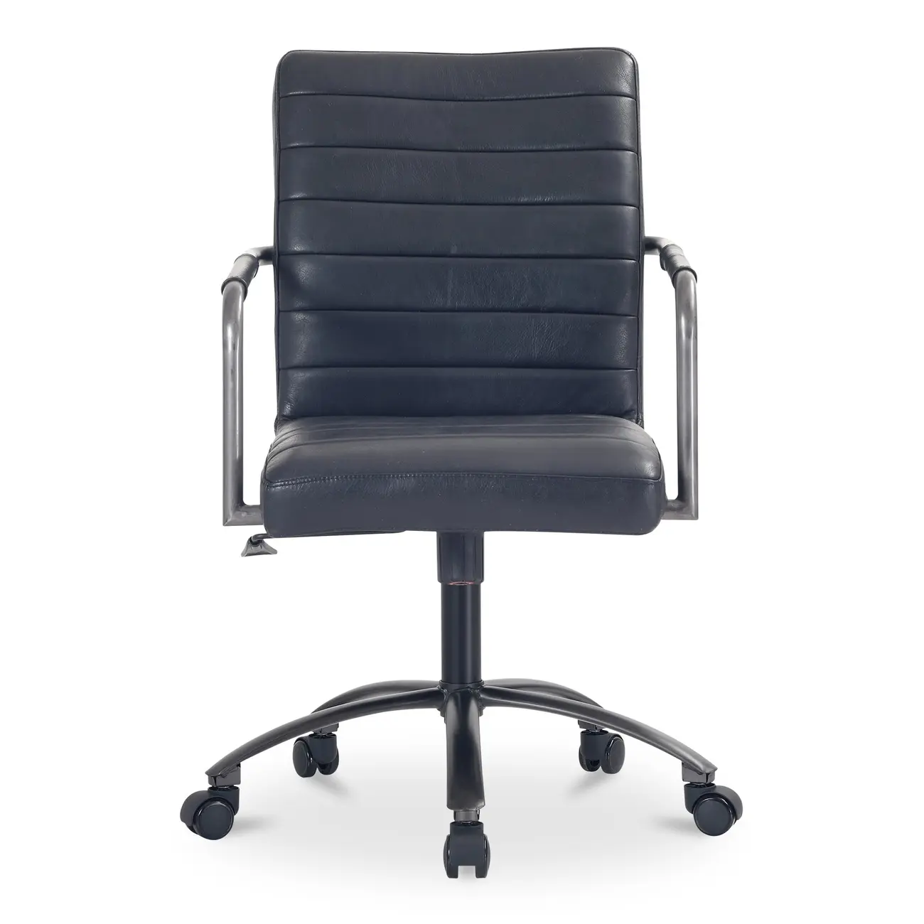 Mid-Back Genuine Leather Swivel Desk Chair with Arms