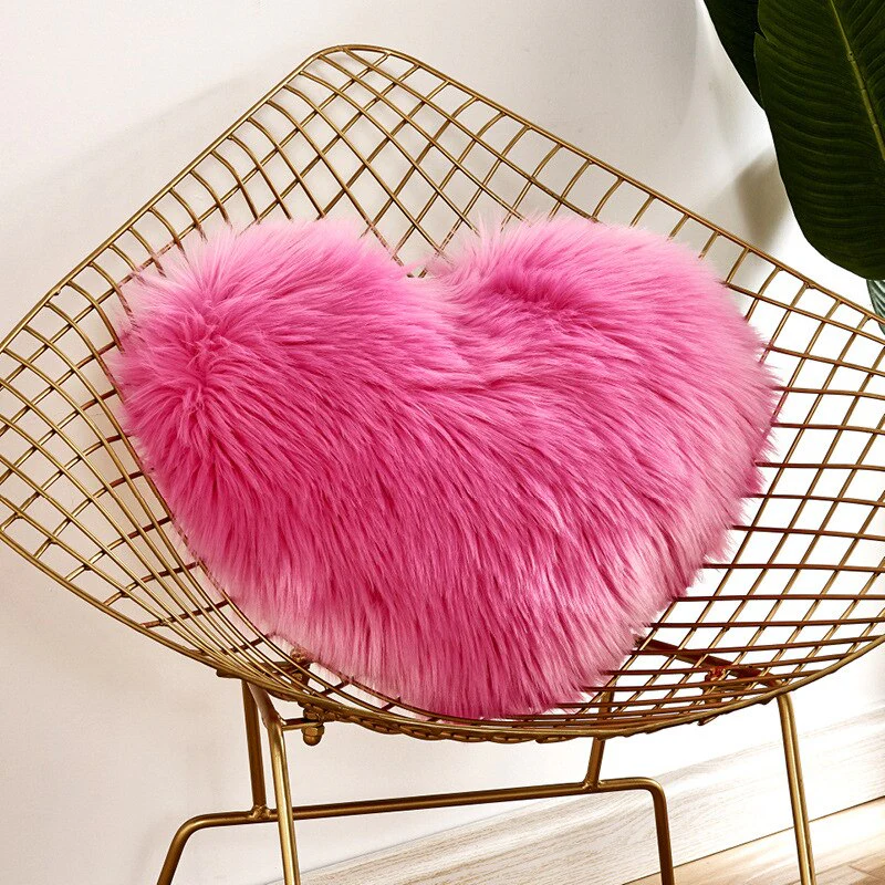 HULIANFU Sofa Pillow Cover+Inner Shaggy Pillow Love Heart Cushion Cover Faux Fur Sheepskin Pillow Case Living Room Decorative Pillowcases - Deanwangkt