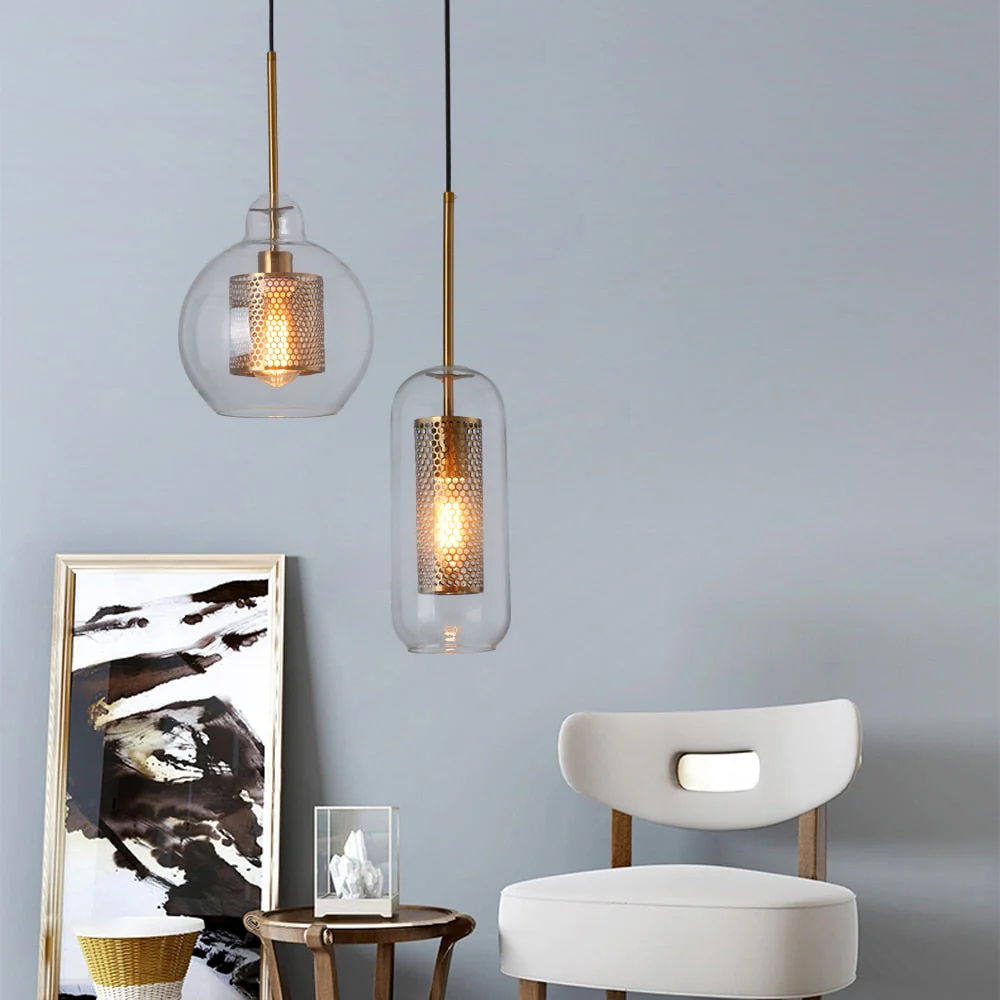 HULIANFU Sliver Bronze Loft Modern Pendant Light Glass Ball Hanging Lamp Kitchen Light Fixture Dining Hanglamp  Living Room Luminaire - Deanwangkt