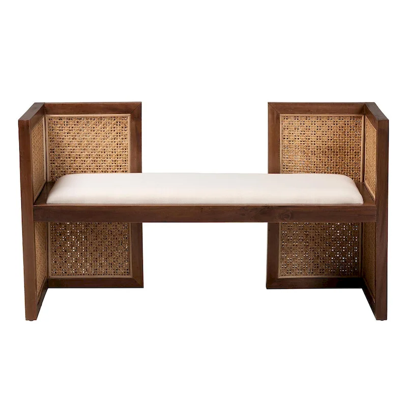 Lovina Bohemian Light Honey Rattan and Acacia Wood Accent Bench