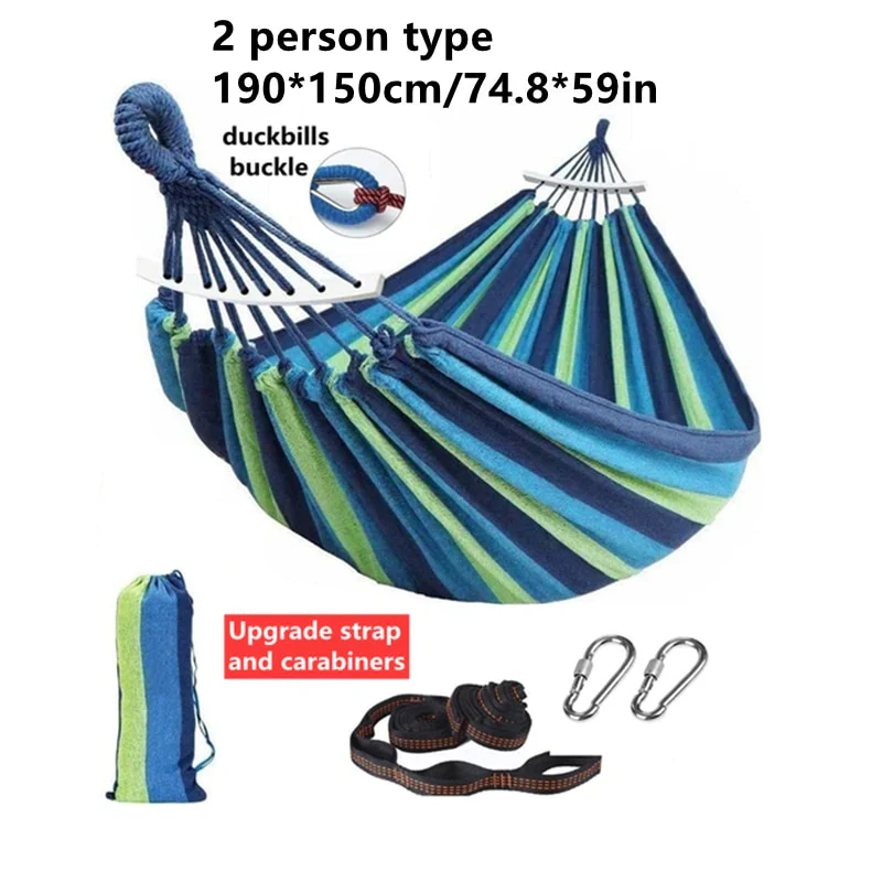 HULIANFU Outdoor Hammock Portable Garden Hammock Sports Home Travel Camping Swing Canvas Stripe Hang Bed Hammock Double Single People - Deanwangkt