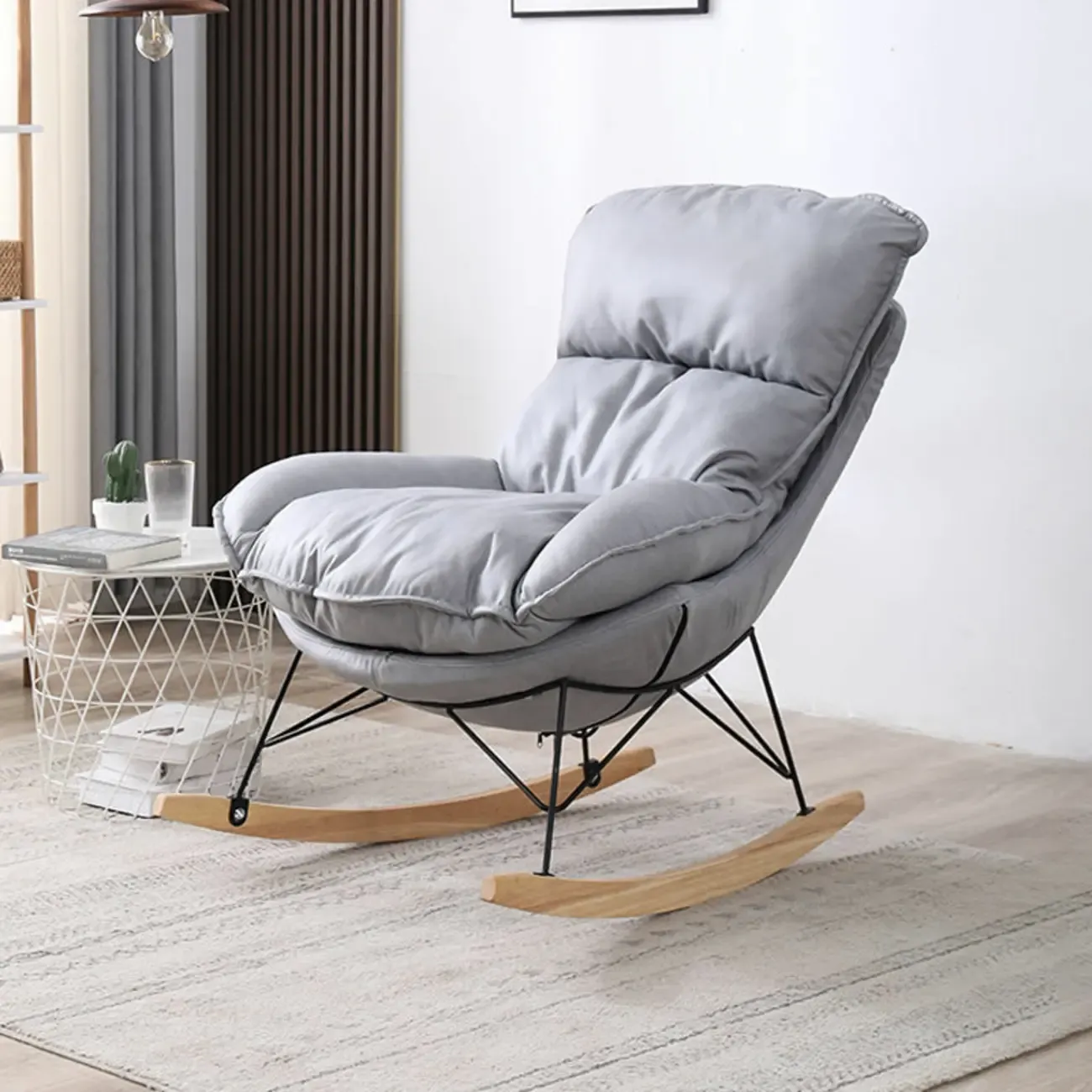 Cotton Upholstered Rocking Chair with Removable Cushions